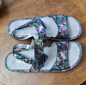Liberty Black Sandals with Floral Design
